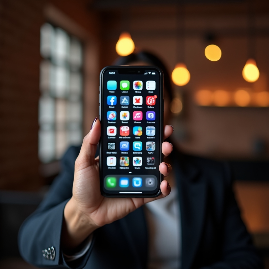 Smartphone screen displaying multiple subscription app icons, soft studio lighting, minimalist composition